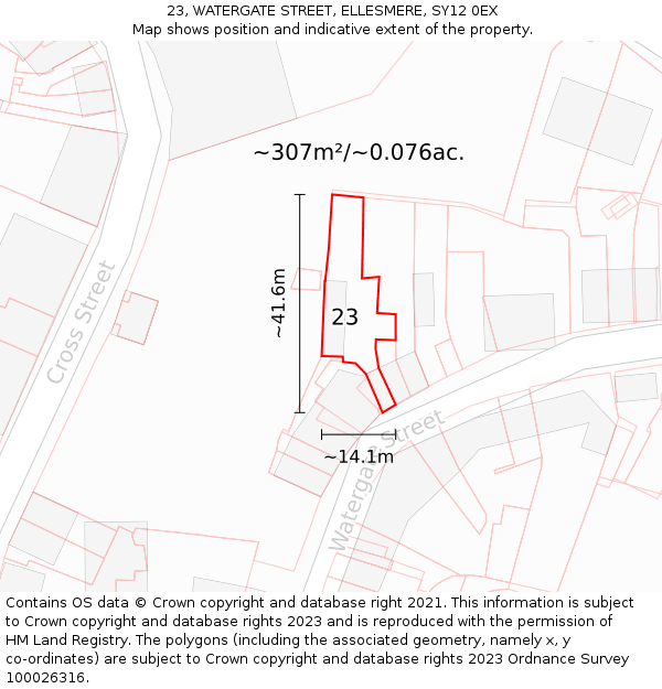 23, WATERGATE STREET, ELLESMERE, SY12 0EX: Plot and title map