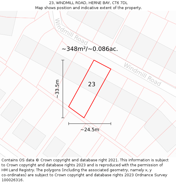 23, WINDMILL ROAD, HERNE BAY, CT6 7DL: Plot and title map