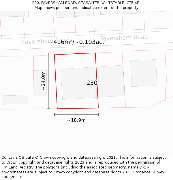 230, FAVERSHAM ROAD, SEASALTER, WHITSTABLE, CT5 4BL: Plot and title map