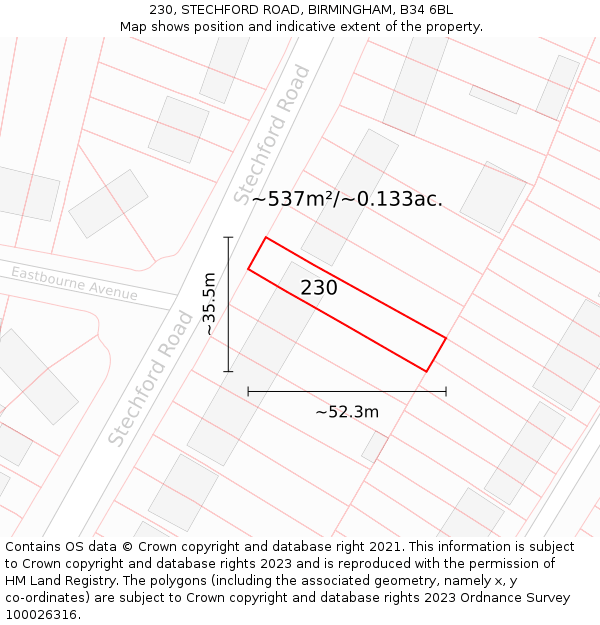 230, STECHFORD ROAD, BIRMINGHAM, B34 6BL: Plot and title map