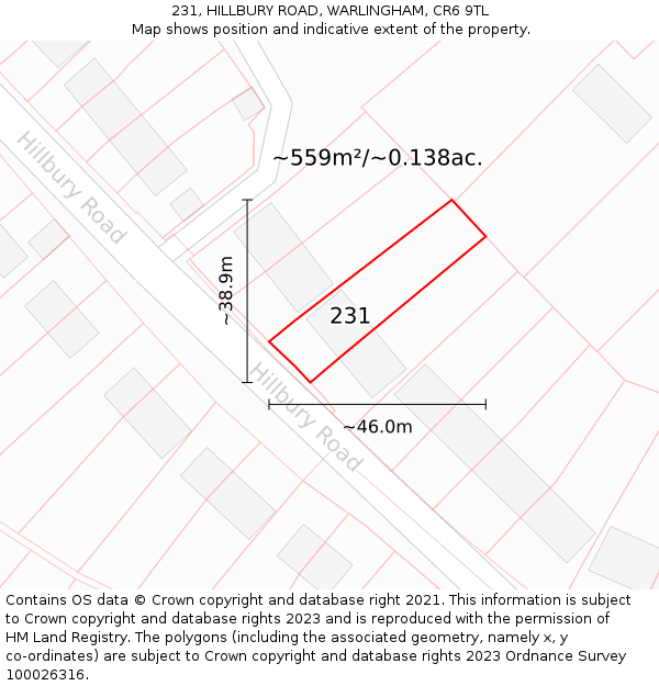 231, HILLBURY ROAD, WARLINGHAM, CR6 9TL: Plot and title map