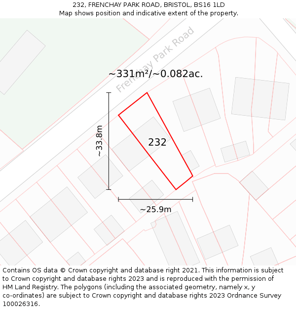 232, FRENCHAY PARK ROAD, BRISTOL, BS16 1LD: Plot and title map