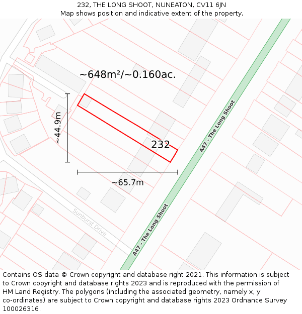 232, THE LONG SHOOT, NUNEATON, CV11 6JN: Plot and title map