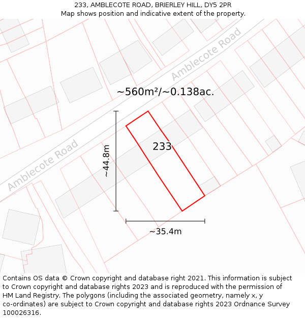 233, AMBLECOTE ROAD, BRIERLEY HILL, DY5 2PR: Plot and title map