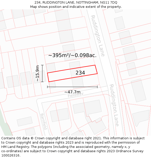 234, RUDDINGTON LANE, NOTTINGHAM, NG11 7DQ: Plot and title map