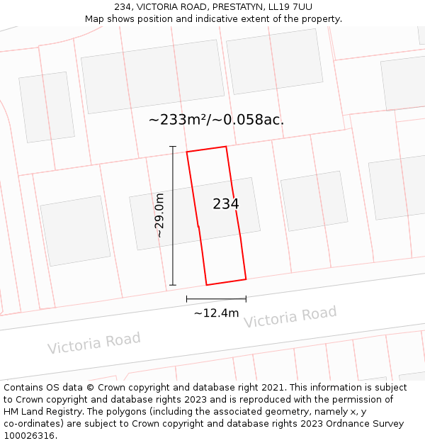 234, VICTORIA ROAD, PRESTATYN, LL19 7UU: Plot and title map