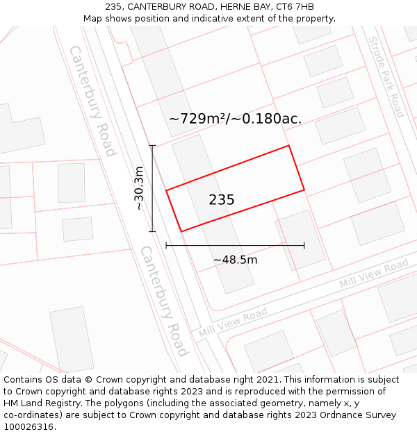 235, CANTERBURY ROAD, HERNE BAY, CT6 7HB: Plot and title map