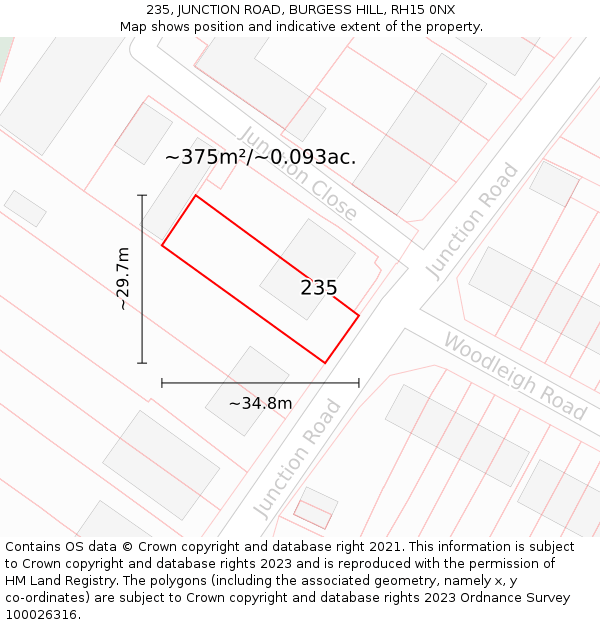 235, JUNCTION ROAD, BURGESS HILL, RH15 0NX: Plot and title map