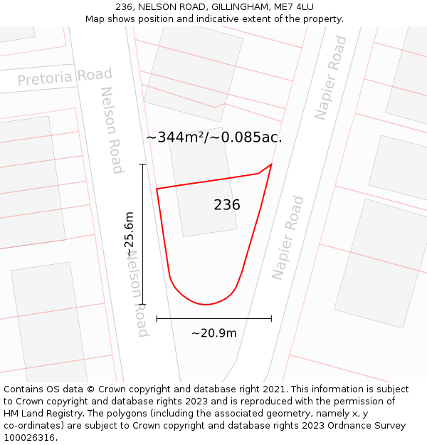 236, NELSON ROAD, GILLINGHAM, ME7 4LU: Plot and title map