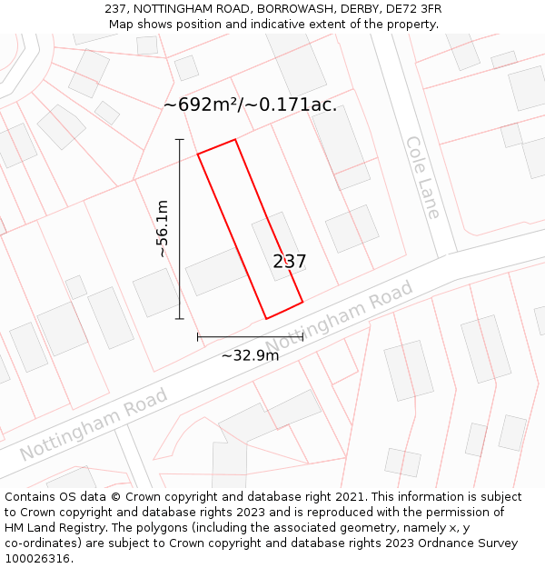 237, NOTTINGHAM ROAD, BORROWASH, DERBY, DE72 3FR: Plot and title map