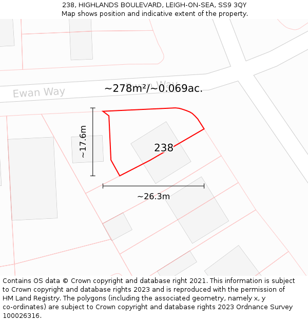 238, HIGHLANDS BOULEVARD, LEIGH-ON-SEA, SS9 3QY: Plot and title map