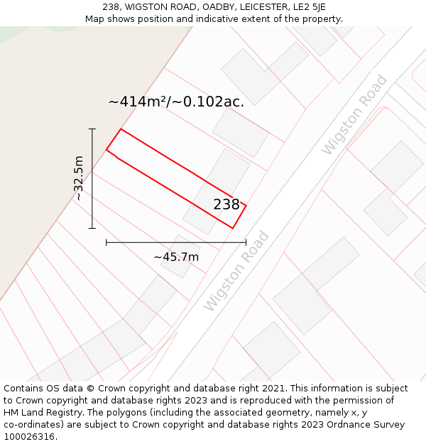 238, WIGSTON ROAD, OADBY, LEICESTER, LE2 5JE: Plot and title map