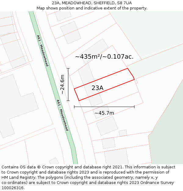 23A, MEADOWHEAD, SHEFFIELD, S8 7UA: Plot and title map