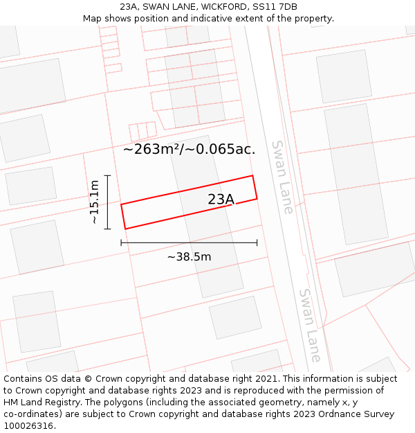 23A, SWAN LANE, WICKFORD, SS11 7DB: Plot and title map