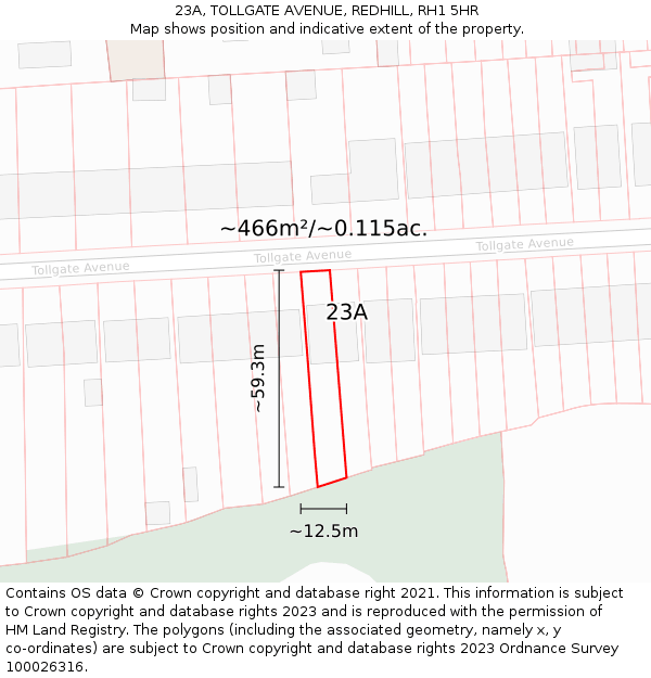 23A, TOLLGATE AVENUE, REDHILL, RH1 5HR: Plot and title map