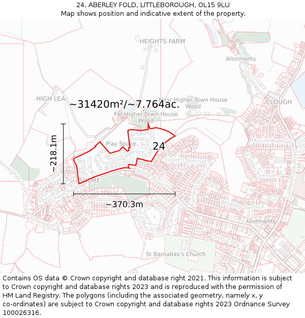 24, ABERLEY FOLD, LITTLEBOROUGH, OL15 9LU: Plot and title map