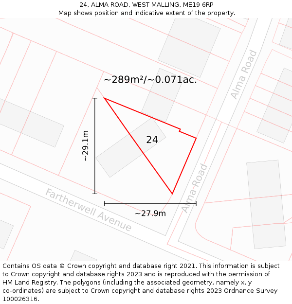 24, ALMA ROAD, WEST MALLING, ME19 6RP: Plot and title map