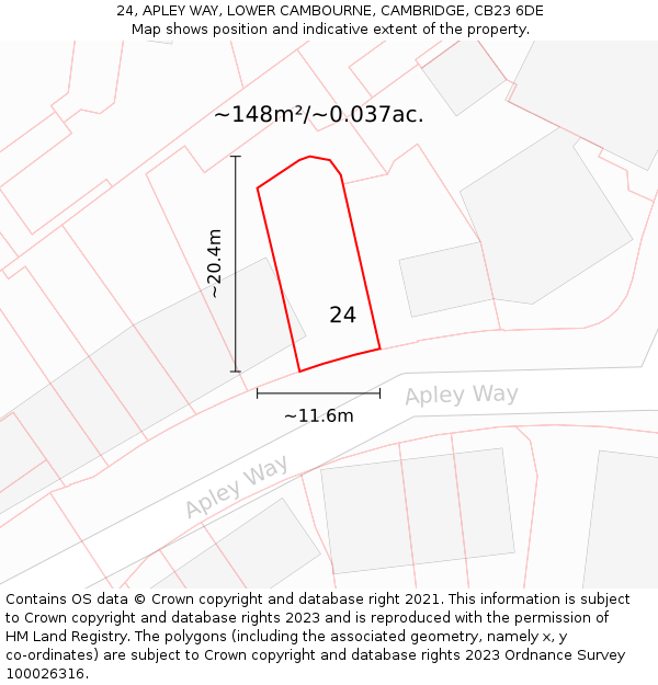 24, APLEY WAY, LOWER CAMBOURNE, CAMBRIDGE, CB23 6DE: Plot and title map