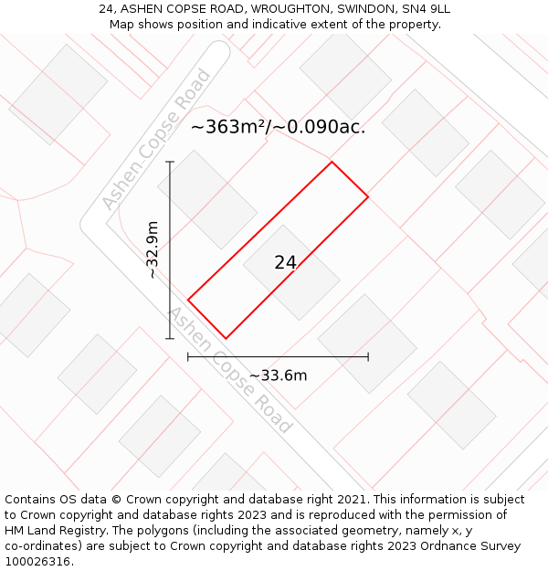 24, ASHEN COPSE ROAD, WROUGHTON, SWINDON, SN4 9LL: Plot and title map