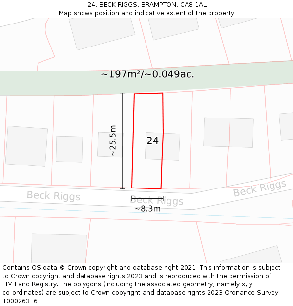 24, BECK RIGGS, BRAMPTON, CA8 1AL: Plot and title map