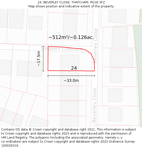 24, BEVERLEY CLOSE, THATCHAM, RG18 3FZ: Plot and title map