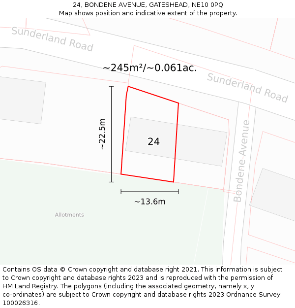 24, BONDENE AVENUE, GATESHEAD, NE10 0PQ: Plot and title map