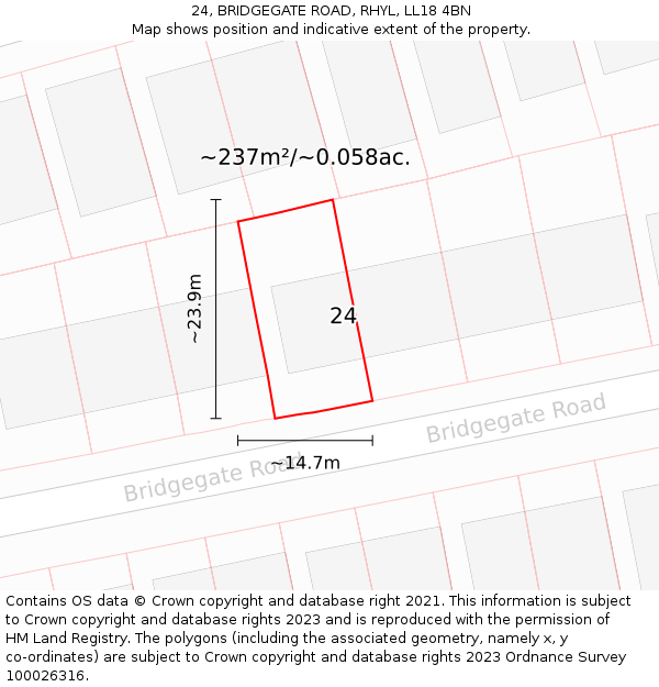 24, BRIDGEGATE ROAD, RHYL, LL18 4BN: Plot and title map