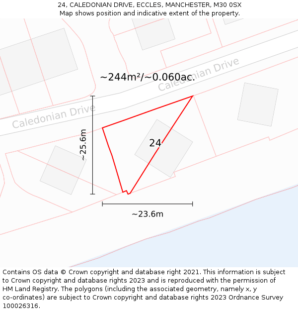 24, CALEDONIAN DRIVE, ECCLES, MANCHESTER, M30 0SX: Plot and title map