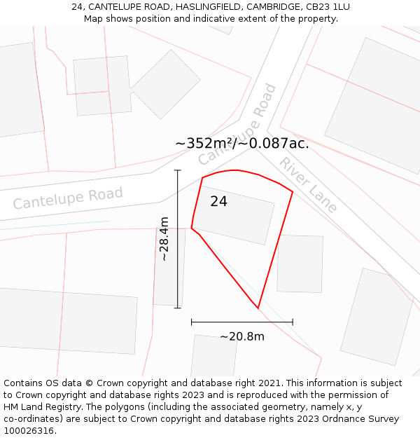 24, CANTELUPE ROAD, HASLINGFIELD, CAMBRIDGE, CB23 1LU: Plot and title map