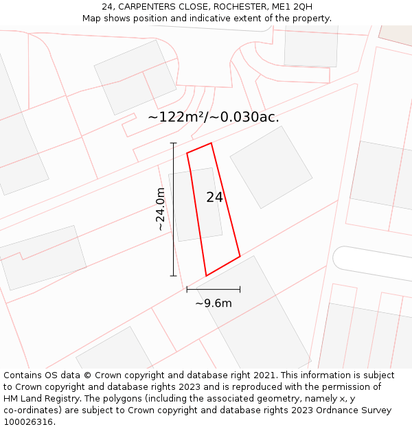 24, CARPENTERS CLOSE, ROCHESTER, ME1 2QH: Plot and title map