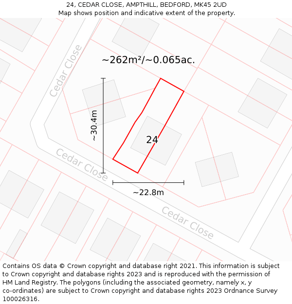 24, CEDAR CLOSE, AMPTHILL, BEDFORD, MK45 2UD: Plot and title map