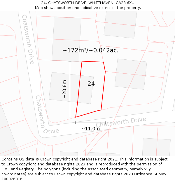 24, CHATSWORTH DRIVE, WHITEHAVEN, CA28 6XU: Plot and title map