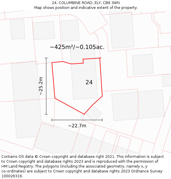 24, COLUMBINE ROAD, ELY, CB6 3WN: Plot and title map