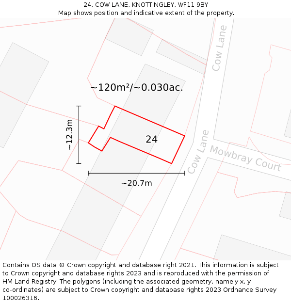 24, COW LANE, KNOTTINGLEY, WF11 9BY: Plot and title map