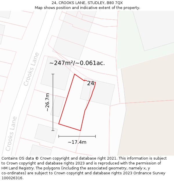 24, CROOKS LANE, STUDLEY, B80 7QX: Plot and title map