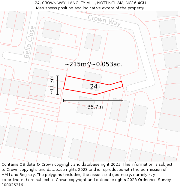 24, CROWN WAY, LANGLEY MILL, NOTTINGHAM, NG16 4GU: Plot and title map