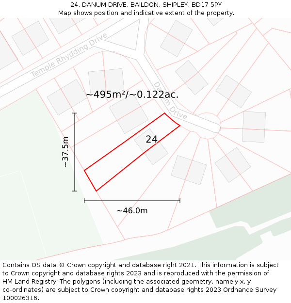 24, DANUM DRIVE, BAILDON, SHIPLEY, BD17 5PY: Plot and title map