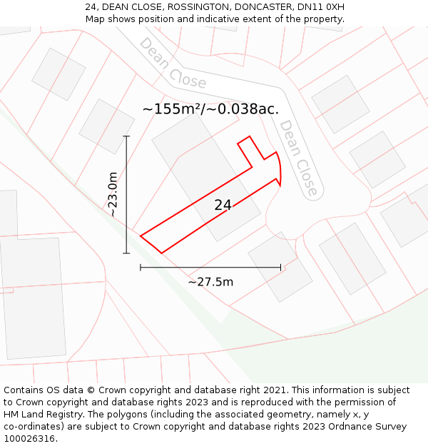 24, DEAN CLOSE, ROSSINGTON, DONCASTER, DN11 0XH: Plot and title map