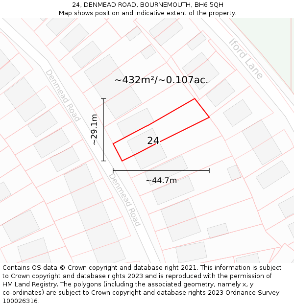 24, DENMEAD ROAD, BOURNEMOUTH, BH6 5QH: Plot and title map