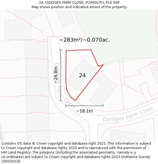 24, DOIDGES FARM CLOSE, PLYMOUTH, PL6 5WF: Plot and title map