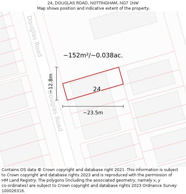 24, DOUGLAS ROAD, NOTTINGHAM, NG7 1NW: Plot and title map