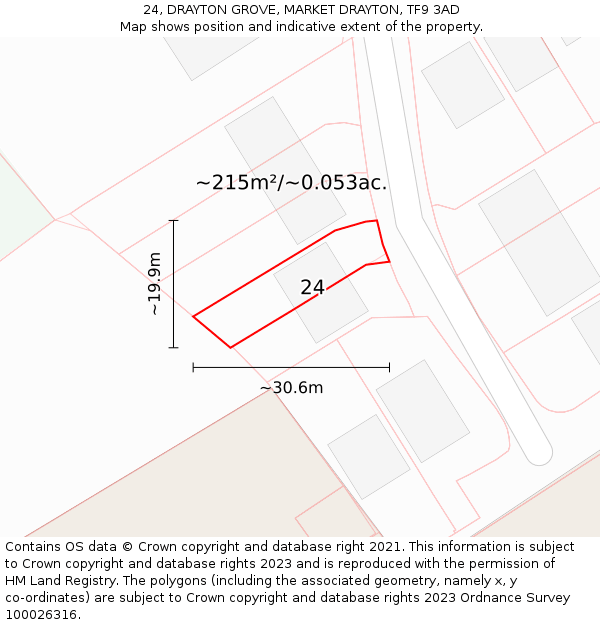 24, DRAYTON GROVE, MARKET DRAYTON, TF9 3AD: Plot and title map