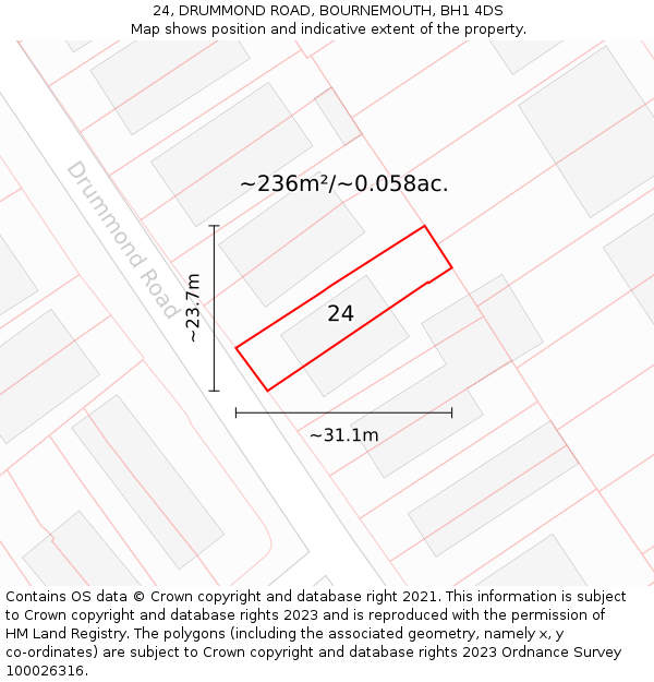 24, DRUMMOND ROAD, BOURNEMOUTH, BH1 4DS: Plot and title map