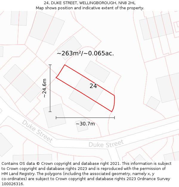 24, DUKE STREET, WELLINGBOROUGH, NN8 2HL: Plot and title map