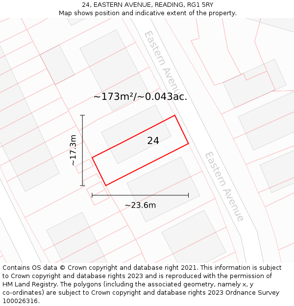 24, EASTERN AVENUE, READING, RG1 5RY: Plot and title map
