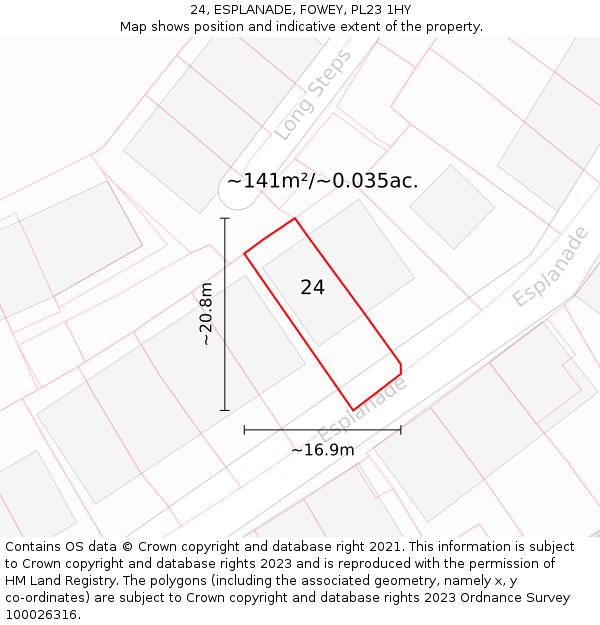 24, ESPLANADE, FOWEY, PL23 1HY: Plot and title map