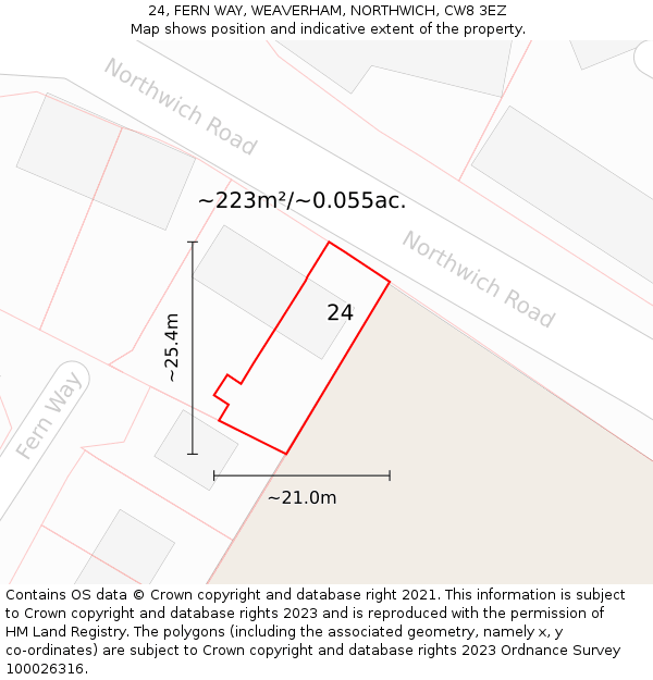 24, FERN WAY, WEAVERHAM, NORTHWICH, CW8 3EZ: Plot and title map