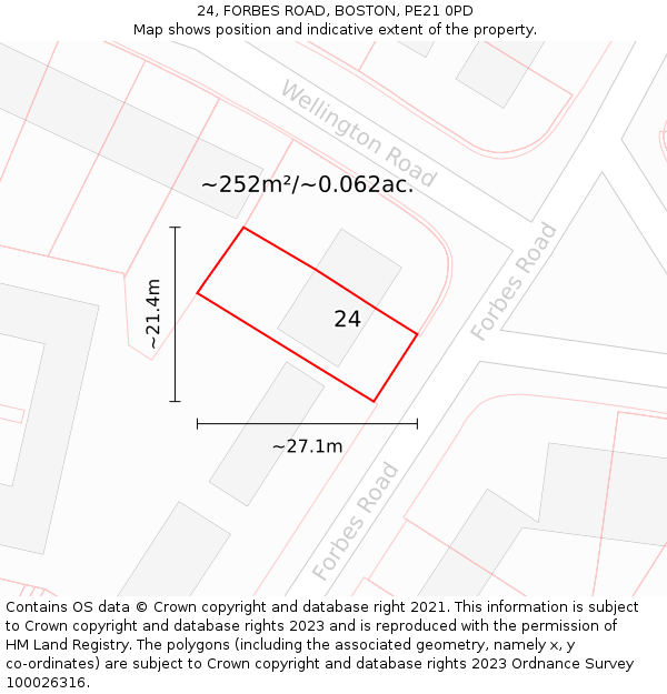 24, FORBES ROAD, BOSTON, PE21 0PD: Plot and title map