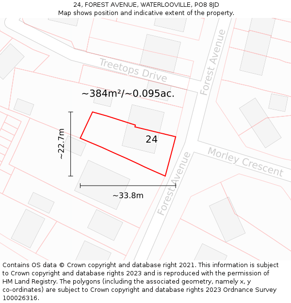 24, FOREST AVENUE, WATERLOOVILLE, PO8 8JD: Plot and title map