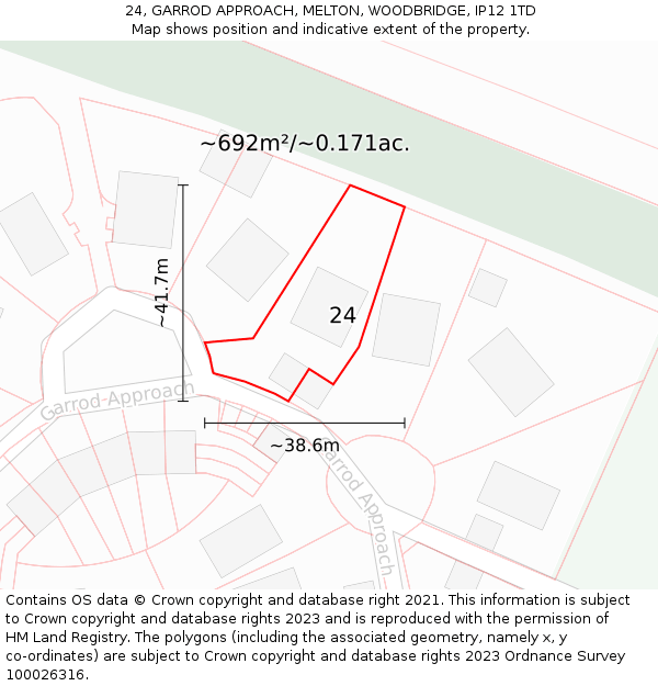 24, GARROD APPROACH, MELTON, WOODBRIDGE, IP12 1TD: Plot and title map